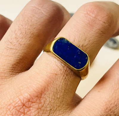 Genuine Lapis Lazuli Gemstone Mens Ring Handmade Brass Signet Ring Birthday Gift