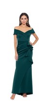 Xscape Women's Green Scuba Ruffled Off-Shoulder Gown Dress Size 16
