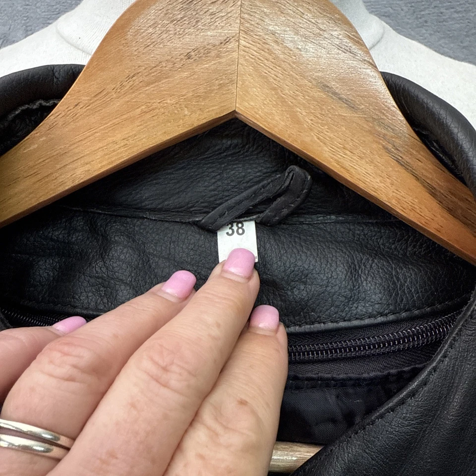 White Wings Black Leather Motorcycle Jacket with Integral Trouser Zip - Size 38 - Image 2 of 4