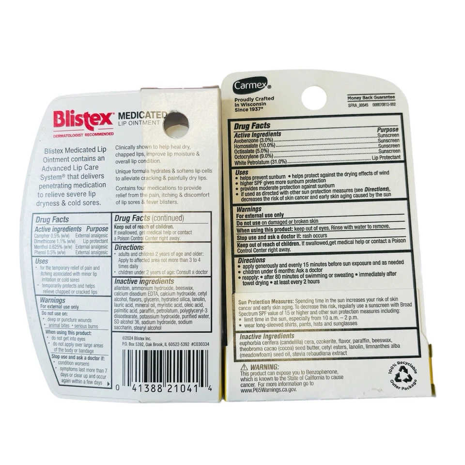 Ungüento labial medicado Blistex (x1) y bálsamo labial protector contra la intemperie Carmex (x1) Foto 2 de 2