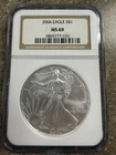 2004 American Silver Eagle MS69 NGC - 1 oz .999 Fine Silver