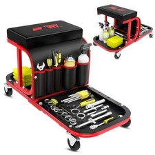 Rolling Shop Stool Chair with Wheels, Mechanic Garage Stool on Wheels, Auto