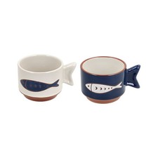 Tazza Tazzina Caffé PESCI Sardine TOGNANA Bianco Blu Mare Impilabili
