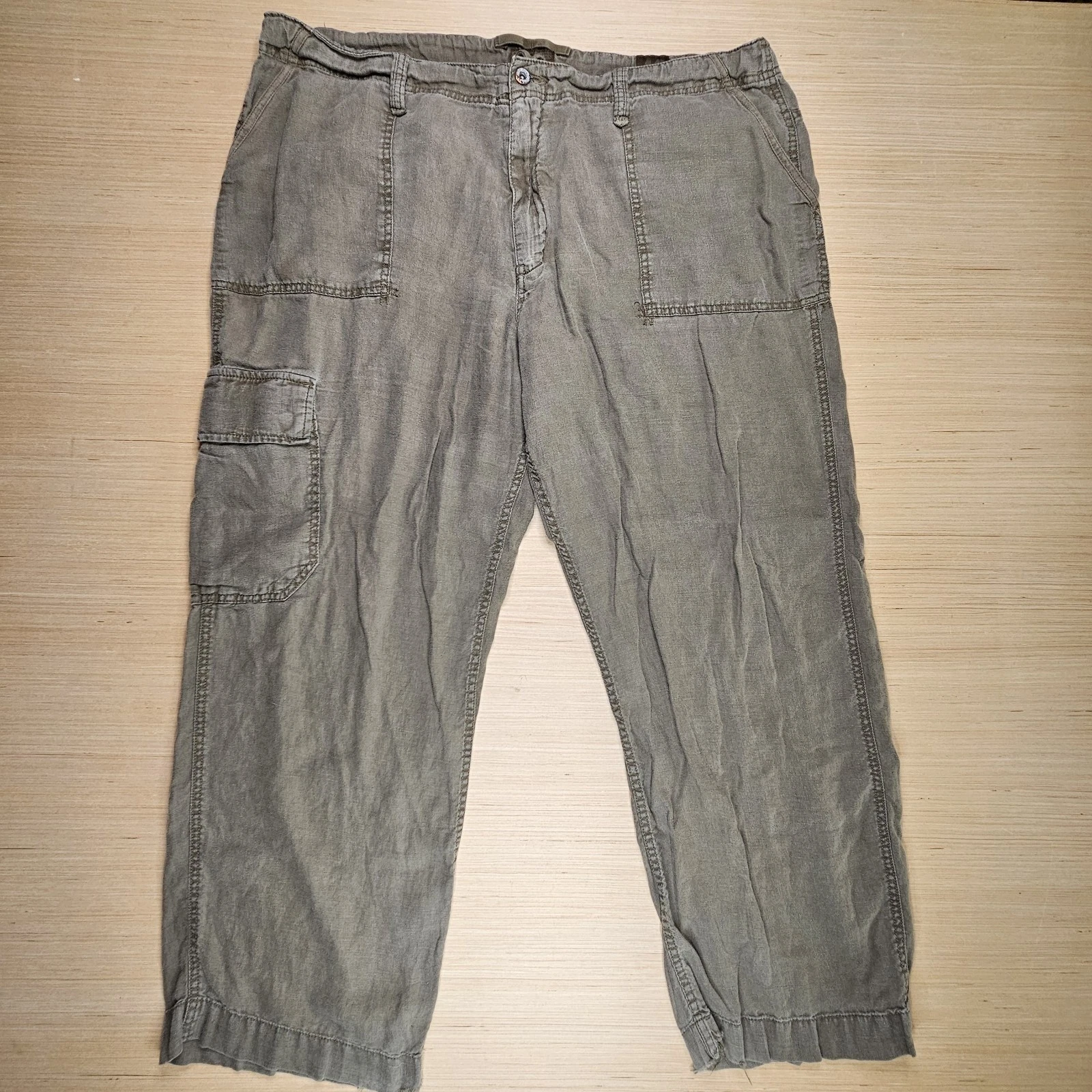 Vintage Old Navy Linen Cargo Pants Mens 42x32 Fit 42x30 Green Field Military Y2K