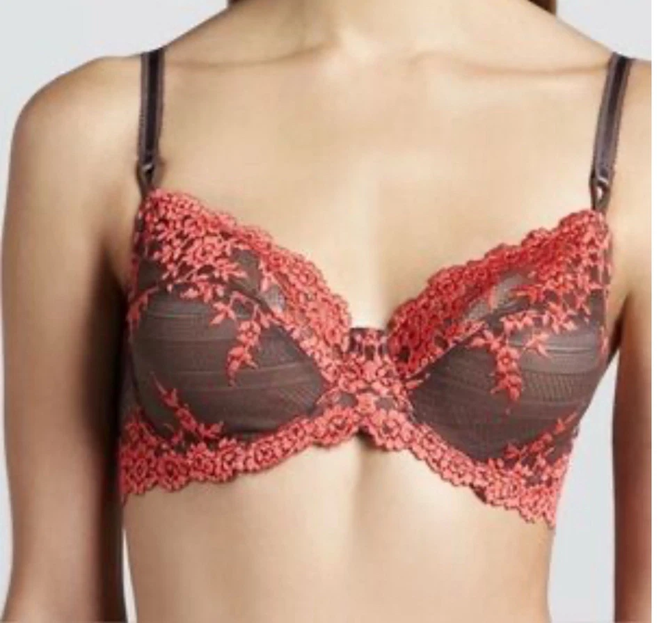 Sujetador de encaje Wacoal Embrace 36D con aros sin forro marrón naranja bordado 65191 Foto 2 de 4