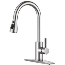 Durable Single Handle Kitchen Faucet in Brushed Nickel with 360 Swivel Sprayer