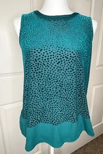 APT 9. Teal Green Sleeveless Knit Top Chiffon Hem Velour Accents Sz S NWT/ 0155