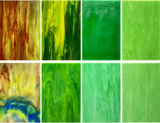 8 Sheets Vibrant Green Stained Glass Sheets Variety Pack, 4 X 6 Inch Cathedral A