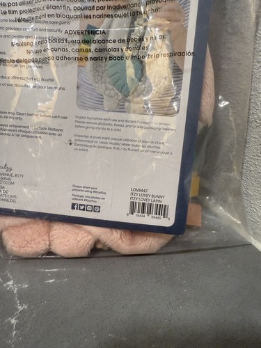 ITXY RITZY Bunny Baby Lovey Plush Silicone Teether Crinkle NEW Sealed Great Gift - Afbeelding 3 van 6