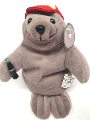 Bean Bag Plush, Seehund, Körnerfüllung, mit Colaflasche, L 21 cm