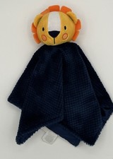 Lovey Okie Dokie Lion Security Blanket Plush Rattle Navy Blue Orange VGUC
