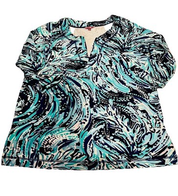 Lilly Pulitzer Justina Tunic Women's  Size XL Navy Crash the Bash Top 3/4 Sleeve