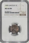 1909 Lincoln Cent - NGC Graded MS66 BN, First Year Minted