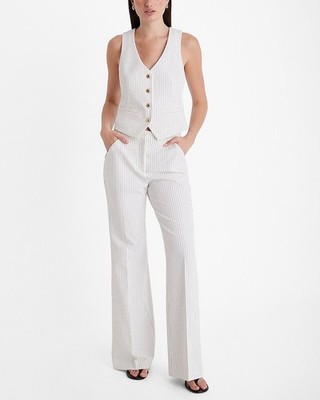NEW EXPRESS $98 PINSTRIPE HIGH WAISTED EDITOR TROUSER FLARE PANTS SZ 8