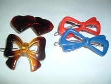 4 Vintage Lucite Hearts and Bows Hair Clips in Gift Box