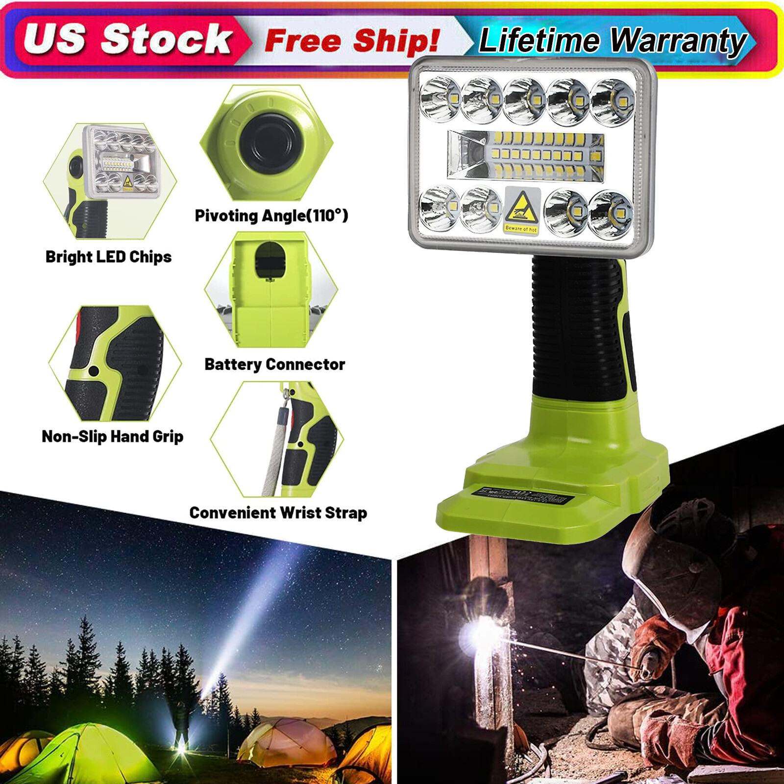 9W Cordless LED Work Light for Ryobi 18V ONE+ Batteries