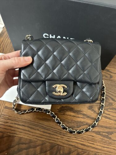 CHANEL Classic Mini Square Flap Bag Quilted Classic Lambskin Black/Gold Bag