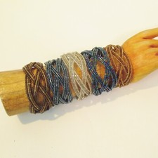 WHOLESALE LOT 12PC Handmade Beaded Braided Cuff Bracelets Assorted Colors