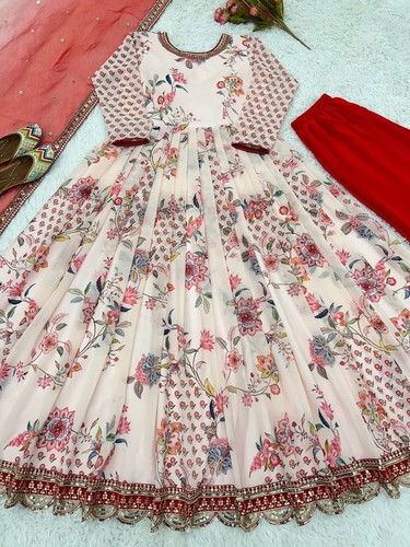 Floral Anarkali Gown Full Flared Gown Festival Partywear Gown Pakistani suit - Picture 8 of 15