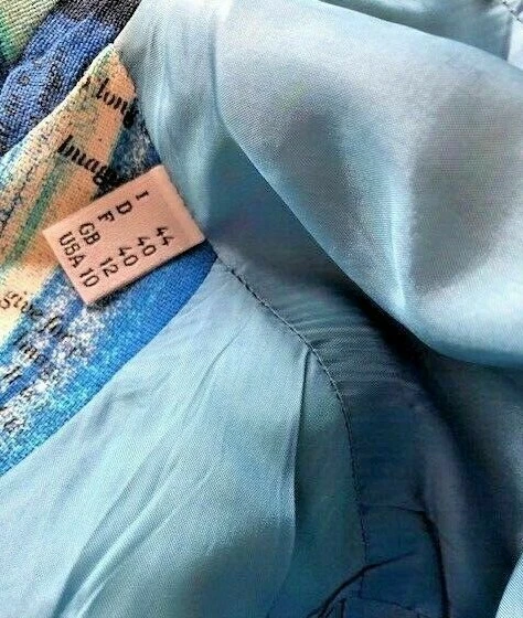 Giacca Moschino Blu Righe Testo Scrittura Nuvola Chiara Cupola Bottoni USA Taglia 10 IT44