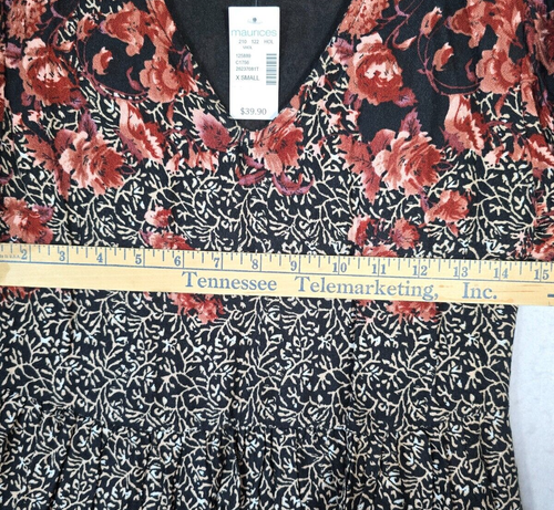 Maurices Sz XS Women’s Black / Burgundy Floral Long Sleeve Dress NWT - Picture 6 of 11