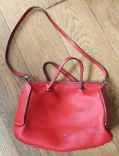 Furla Satchel Bowling Bag Shoulder Purse Bright Red Leather Top Handle EUC $450