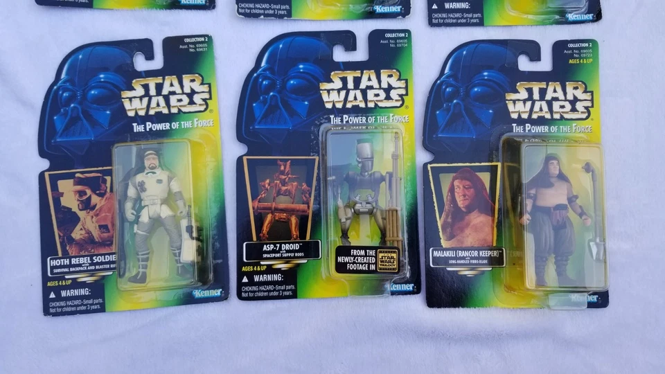Lote de 7 baberos Jawas Asp-7 1996 Star Wars Power of the Force sin abrir Momaw Malakili Foto 2 de 4