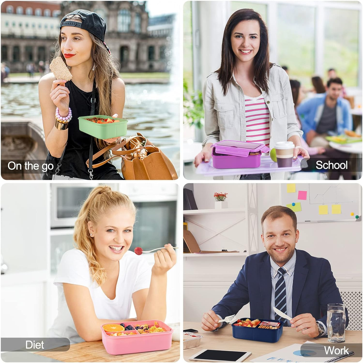 Caperci Classic Bento Box Adult Lunch Box for Older Kids - Leakpoof 47 Oz 3-Comp