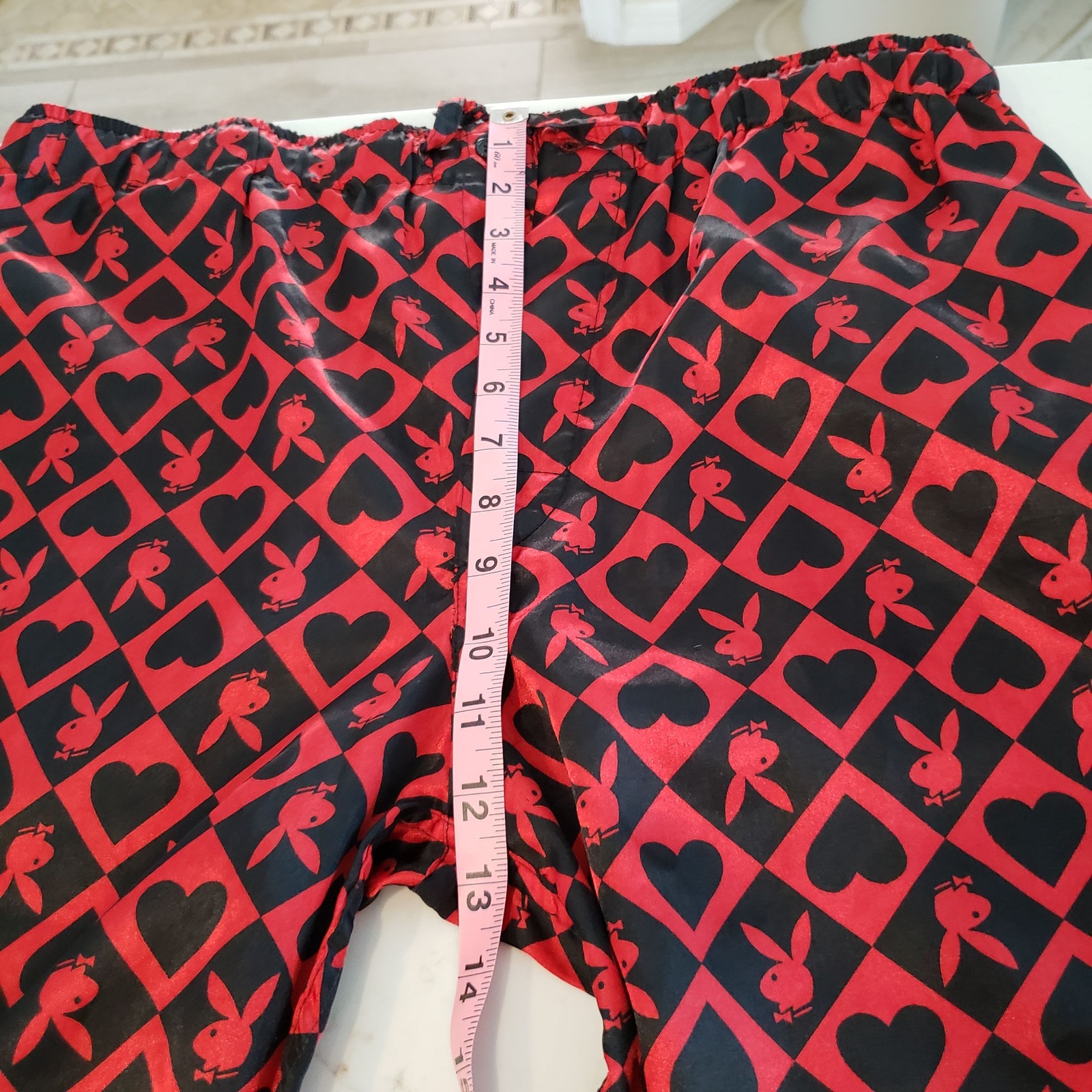 Playboy UNISEX Red Satin Pajama Pants Bunny Logo Hear… Gem