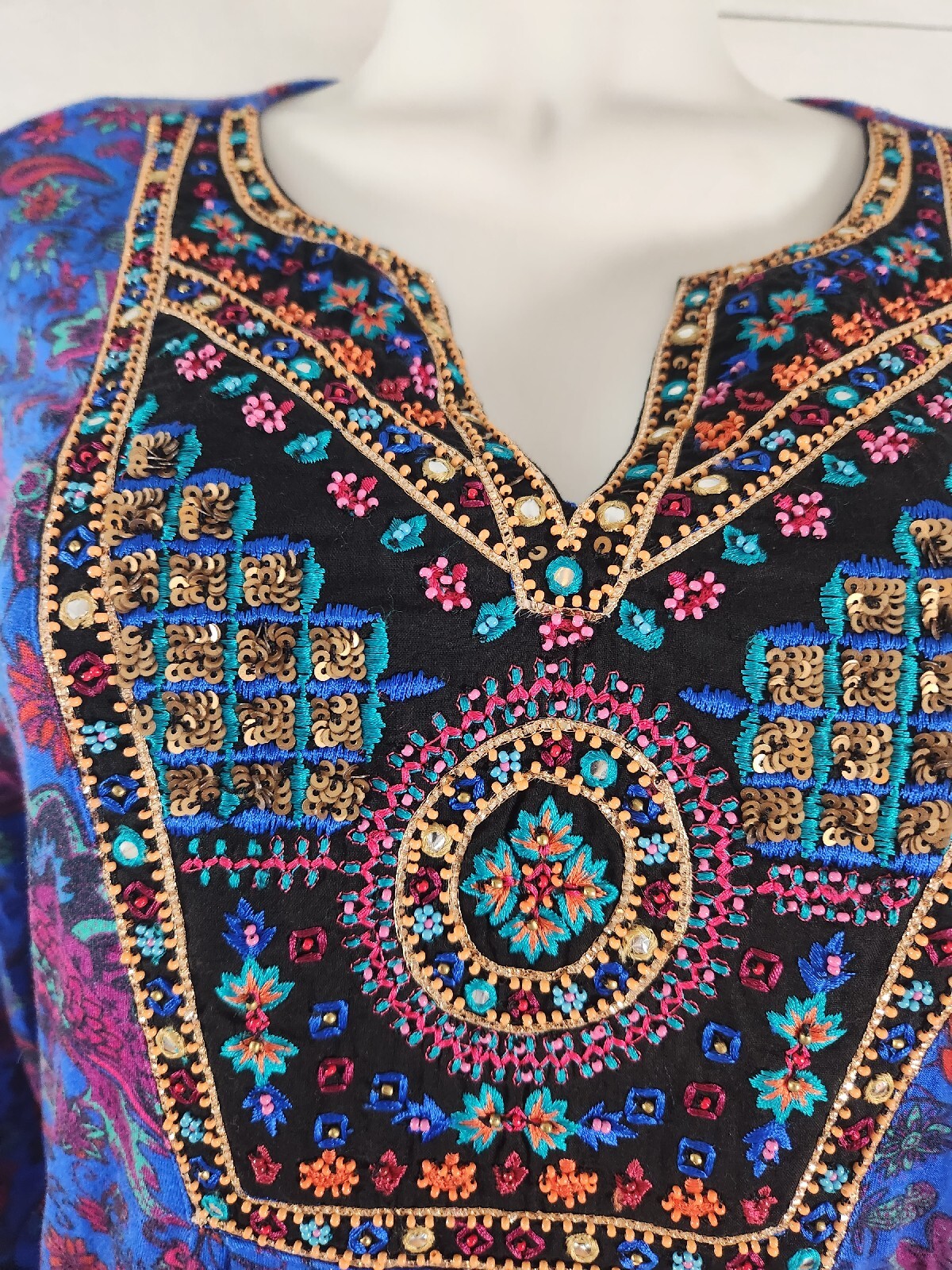 Soft Surroundings Top Women's Sz Med 3/4 Sleeve Beaded Multi Colored