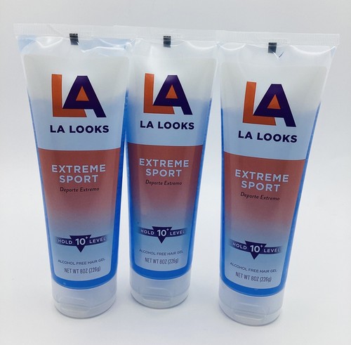 x3 LA Looks Extreme Sport Hair Gel Alcohol Free Gel Hold 10+ Level 8oz