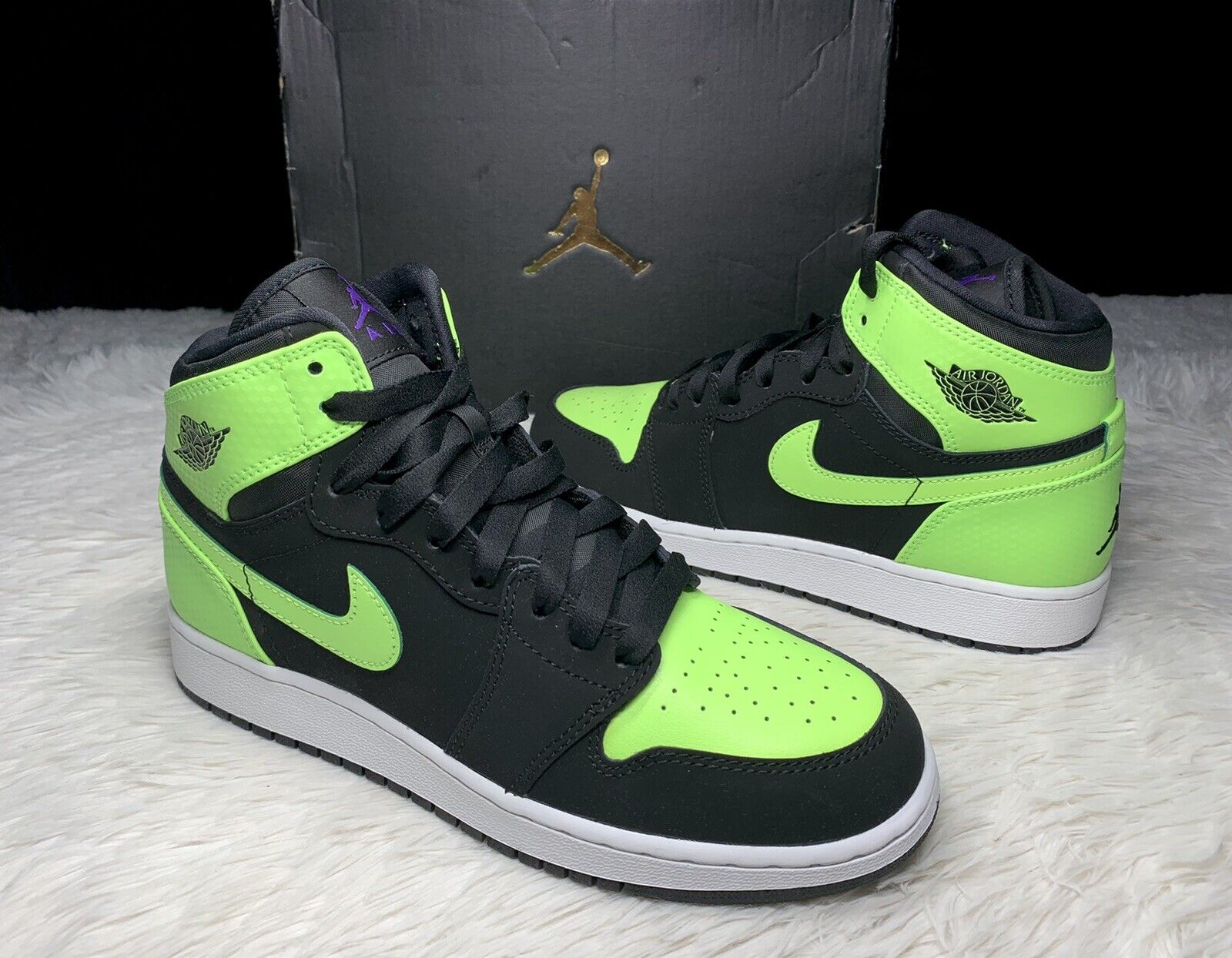 Nike Air Jordan Retro 1 High Black Ghost Green Neon Lime Volt Sz 6Y / Women  7.5 | Ebay