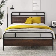 Heavy Duty Full Size Metal Bed Frame with Wood Headboard, 12" Under Bed Storage