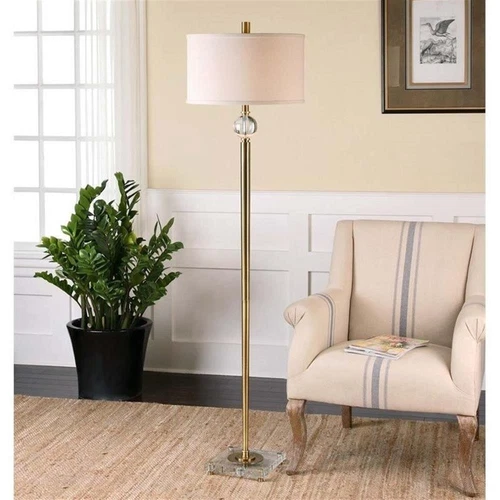 Uttermost Mesita Metal Crystal and Fabric Floor Lamp in Brass/Off White - Picture 1 of 3