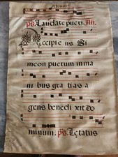 Antica pagina spartiti liturgia delle ore canto gregoriano dipinta a mano. GRANDE!