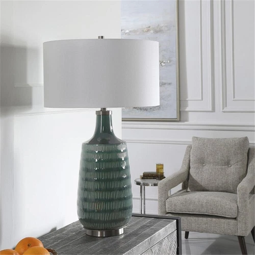 Uttermost Scouts Transitional Ceramic Metal and Fabric Table Lamp in Blue/Green - Picture 7 of 8
