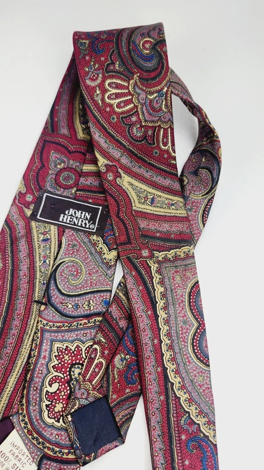 Vintage JOHN HENRY 100% Silk Men's Neck Ties - MADE IN USA Abstract Paisley - Image 2 of 4