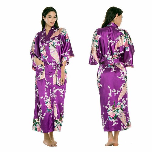 Lady Silk Satin Robe Kimono Dressing Gown Wedding Bathrobe Nightwear Sleepwear - Picture 16 of 20