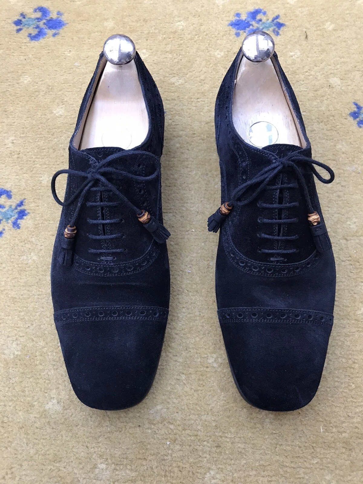 Chaussures Gucci à lacets daim bambou pompon noir homme UK 7,5 US 8,5 EU 41,5