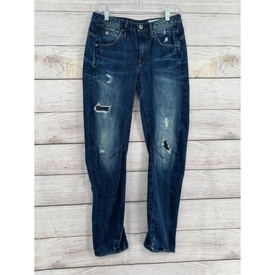 G-Star Raw Arc 3D Low Boyfriend Jeans Womens 23 Blue Distressed Restored Denim