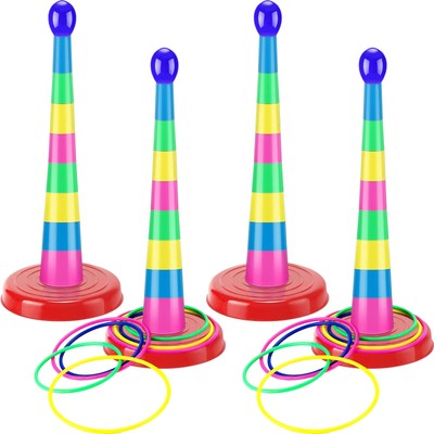 76 Pcs 4 Sets 18 Inch Plastic Ring Toss Game for Kids Colorful Tossing and Ac...