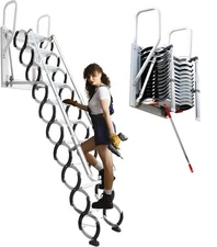 10.5 Attic Loft Pull Down Ladder 12Step Wall Mounted Folding Loft Ladder Stairs