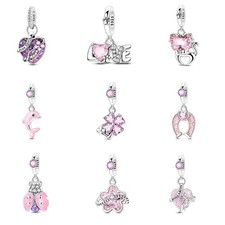 Opcional Europeo 925 Plata de Ley DIY Charm Rosa AAA CZ Corazón para Pulsera