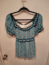 Studio M Women's 100% Silk Geometric Babydoll Y2K Top Sz M Lightweight Casual 