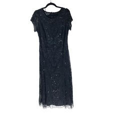 Pisarro Nights Dress Beaded Sequins Eveningwear Short Sleeve Black 10