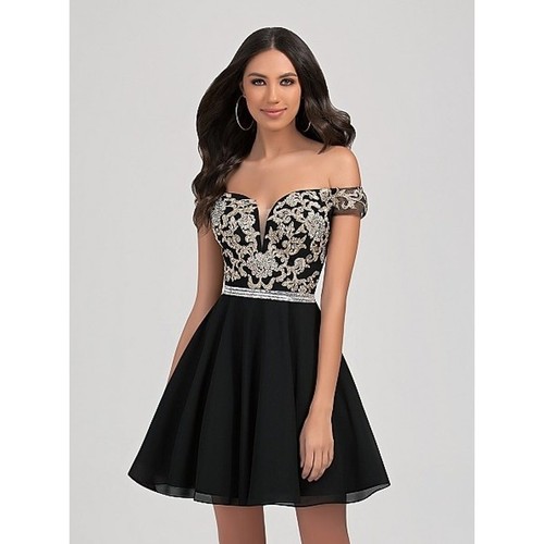 Dancing Queen USA Dress S Black Adorned Sweetheart Chiffon A-Line Mini Hoco Prom