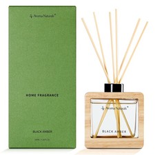 Aroma Naturals Wood Reed Diffuser Black Amber Luxury Home Fragrance 100ml