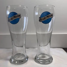 Blue Moon Beer Pilsner Glasses Set Of 2 (8" × 2.5") 16 oz