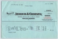 Illinois Chicago Armour Meat Bacon Ham Company 1901 Billhead Receipt 8" x 5.5"