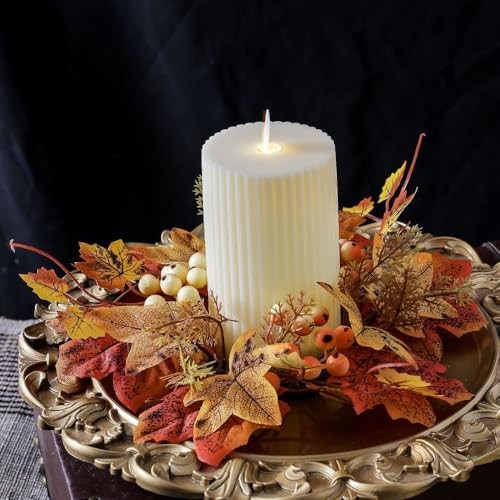 Herbst Kerzenring künstliche Ahornblätter Beeren Kerzenhalter kleiner Kranz - Bild 5 von 7